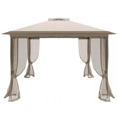 Cort pavilion de gradina tip pergola, automat pop-up, 300×300 cm, cu 4 pereti laterali cu plasa, impermeabil cu rezistenta UV, bej Household NewTrend