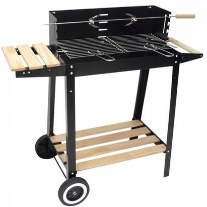 Gratar metalic pe carbuni, tava cromata, cu spita pentru rotisor, 86x81x41cm Household NewTrend