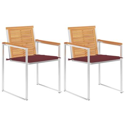 Scaune de grădină cu perne, 2 buc., lemn masiv de tec și oțel GartenMobel Dekor