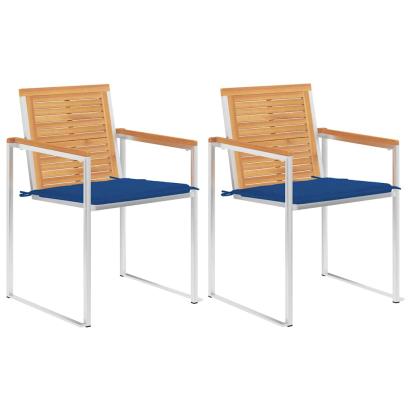 Scaune grădină cu perne, 2 buc., lemn masiv tec/oțel GartenMobel Dekor