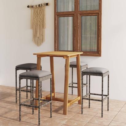 Set mobilier de bar de grădină cu perne, 5 piese, gri GartenMobel Dekor