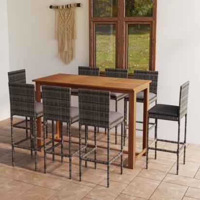 Set mobilier bar de grădină cu perne, 9 piese, gri GartenMobel Dekor