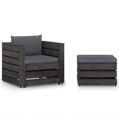 Set mobilier grădină, 2 piese, cu perne, gri, lemn impregnat GartenMobel Dekor