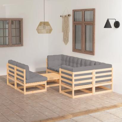 Set mobilier de grădină cu perne, 8 piese, lemn masiv de pin GartenMobel Dekor