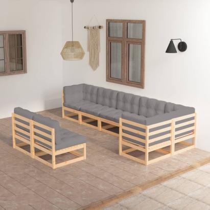 Set mobilier de grădină cu perne, 8 piese, lemn masiv de pin GartenMobel Dekor