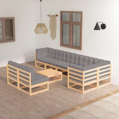 Set mobilier grădină cu perne, 9 piese, lemn masiv de pin GartenMobel Dekor