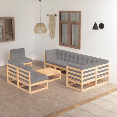 Set mobilier grădină cu perne, 9 piese, lemn masiv de pin GartenMobel Dekor