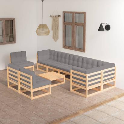 Set mobilier grădină cu perne, 10 piese, lemn masiv de pin GartenMobel Dekor