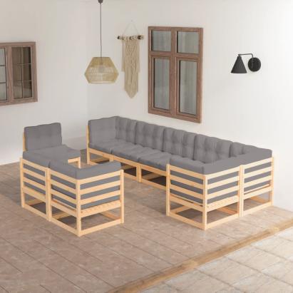 Set mobilier grădină cu perne, 9 piese, lemn masiv de pin GartenMobel Dekor