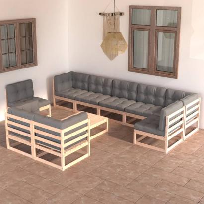 Set mobilier grădină cu perne, 10 piese, lemn masiv de pin GartenMobel Dekor