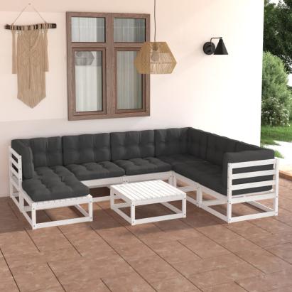 Set mobilier de grădină cu perne, 8 piese, lemn masiv de pin GartenMobel Dekor
