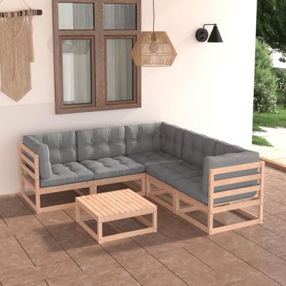 Set mobilier de grădină cu perne, 6 piese, lemn masiv de pin GartenMobel Dekor