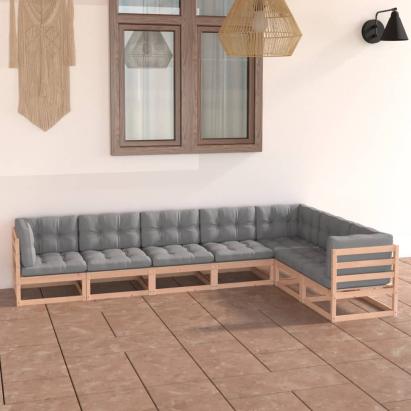 Set mobilier de grădină cu perne, 7 piese, lemn masiv de pin GartenMobel Dekor