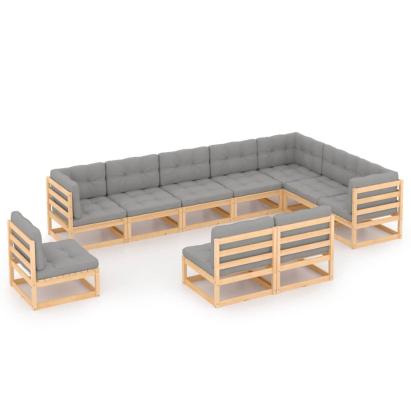 Set mobilier grădină cu perne, 10 piese, lemn masiv de pin GartenMobel Dekor