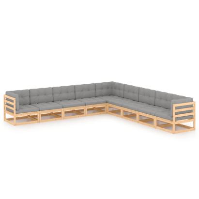 Set mobilier grădină cu perne, 9 piese, lemn masiv de pin GartenMobel Dekor