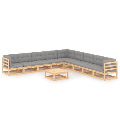 Set mobilier grădină cu perne, 10 piese, lemn masiv de pin GartenMobel Dekor