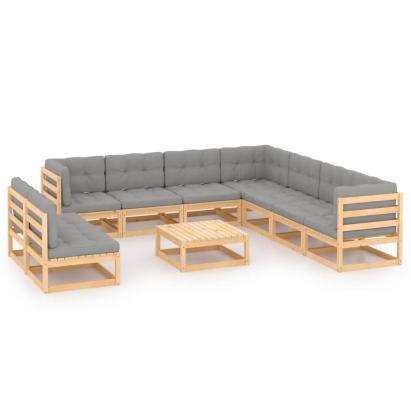 Set mobilier grădină cu perne, 10 piese, lemn masiv de pin GartenMobel Dekor