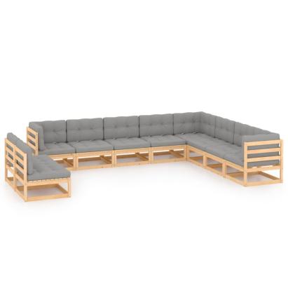 Set mobilier grădină cu perne, 10 piese, lemn masiv de pin GartenMobel Dekor