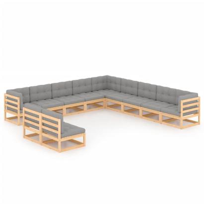 Set mobilier grădină cu perne, 11 piese, lemn masiv de pin GartenMobel Dekor