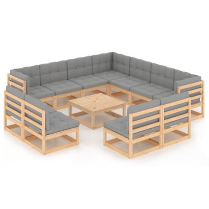 Set mobilier grădină cu perne, 12 piese, lemn masiv de pin GartenMobel Dekor