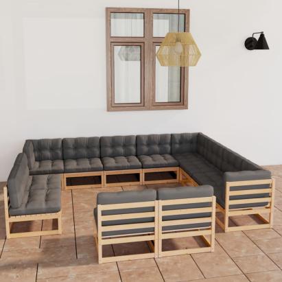 Set mobilier grădină cu perne, 12 piese, lemn masiv de pin GartenMobel Dekor