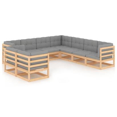 Set mobilier grădină cu perne, 9 piese, lemn masiv de pin GartenMobel Dekor