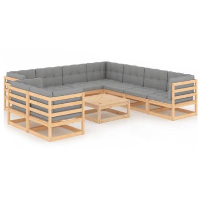 Set mobilier grădină cu perne, 10 piese, lemn masiv de pin GartenMobel Dekor