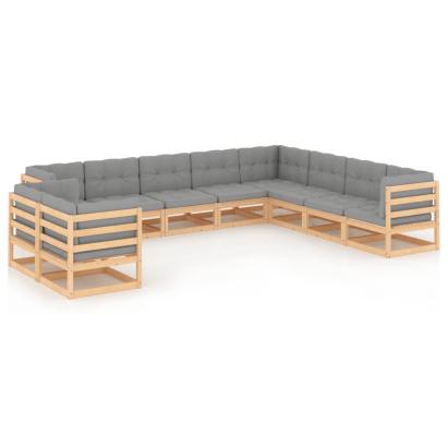 Set mobilier grădină cu perne, 10 piese, lemn masiv de pin GartenMobel Dekor