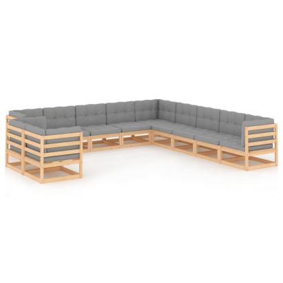 Set mobilier grădină cu perne, 11 piese, lemn masiv de pin GartenMobel Dekor