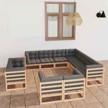 Set mobilier grădină cu perne, 11 piese, lemn masiv de pin GartenMobel Dekor