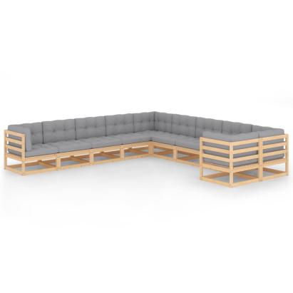 Set mobilier grădină cu perne, 10 piese, lemn masiv de pin GartenMobel Dekor