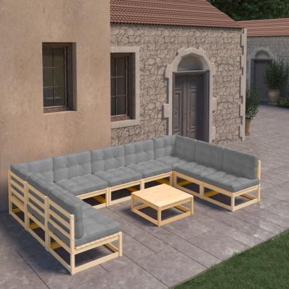 Set mobilier grădină cu perne, 10 piese, lemn masiv de pin GartenMobel Dekor