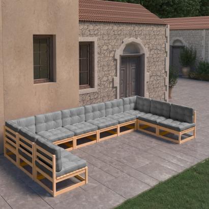 Set mobilier grădină cu perne, 10 piese, lemn masiv de pin GartenMobel Dekor