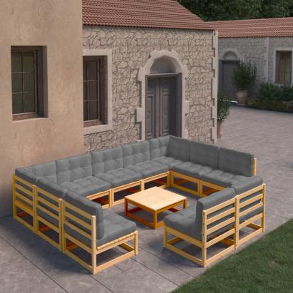 Set mobilier grădină cu perne, 10 piese, lemn masiv de pin GartenMobel Dekor