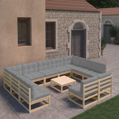 Set mobilier grădină cu perne, 12 piese, lemn masiv de pin GartenMobel Dekor