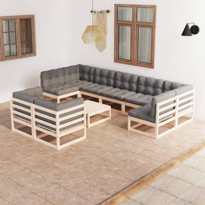 Set mobilier grădină cu perne, 10 piese, lemn masiv de pin GartenMobel Dekor