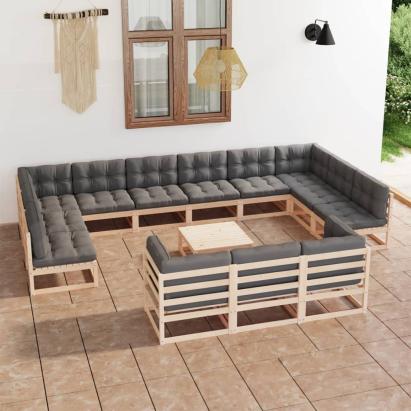 Set mobilier grădină perne, 14 piese, maro miere lemn masiv pin GartenMobel Dekor