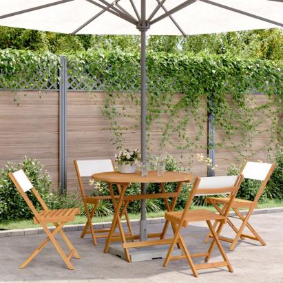 Set mobilier de grădină 5 piese textil alb crem/lemn masiv GartenMobel Dekor