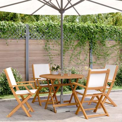 Set mobilier de grădină 5 piese textil alb crem/lemn masiv GartenMobel Dekor