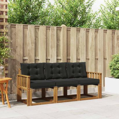 Set de canapele de exterior cu pernă 3 pcs Natural și Negru GartenMobel Dekor