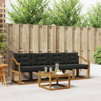 Set de canapele de exterior cu pernă 5 pcs Natural și Negru GartenMobel Dekor