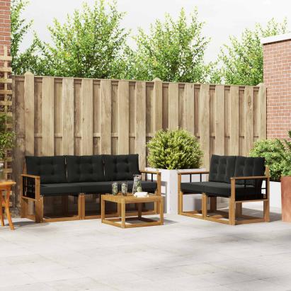 Set de canapele de exterior cu pernă 6 pcs Natural și Negru GartenMobel Dekor