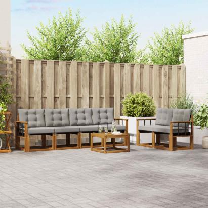 Set de canapele de exterior 7 pcs Gri natural și deschis GartenMobel Dekor