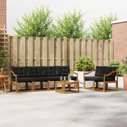 Set de canapele de exterior cu pernă 7 pcs Natural și Negru GartenMobel Dekor