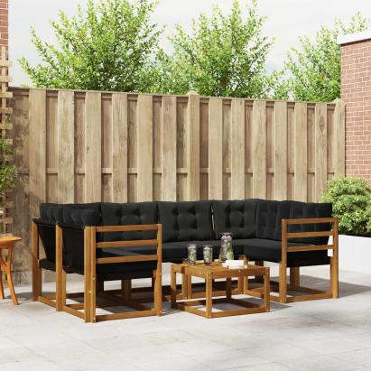 Set de canapele de exterior cu pernă 7 pcs Natural și Negru GartenMobel Dekor