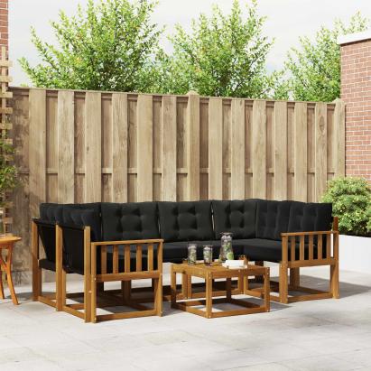 Set de canapele de exterior cu pernă 7 pcs Natural și Negru GartenMobel Dekor