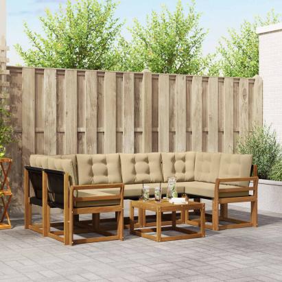 Set de canapele de exterior cu pernă 7 pcs Natural și Bej GartenMobel Dekor