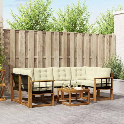 Set de canapele de exterior cu pernă 7 pcs Natural și Crem GartenMobel Dekor
