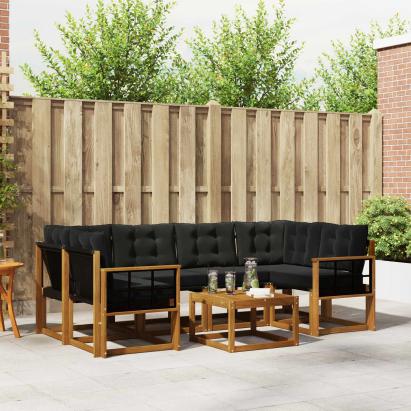 Set de canapele de exterior cu pernă 7 pcs Natural și Negru GartenMobel Dekor