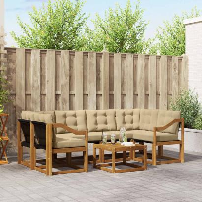 Set de canapele de exterior cu pernă 7 pcs Natural și Bej GartenMobel Dekor